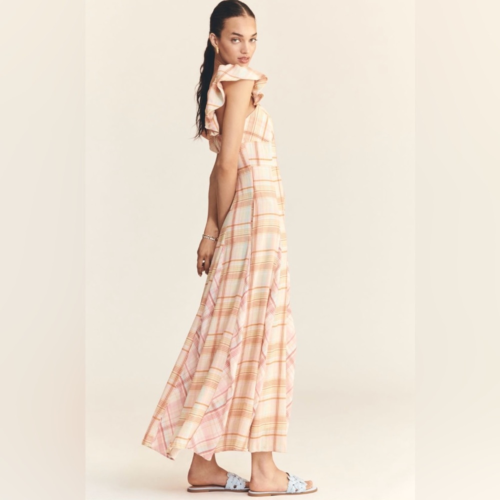 Anthropologie Pastel Plaid Midi Dress in Pink and Peach - Picture 3 of 5